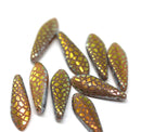 5x16mm Orange gold ornament dagger czech glass beads - 10pc