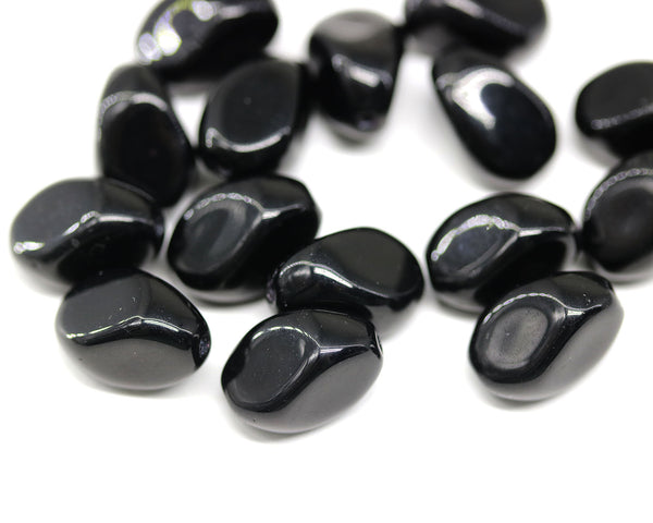 12x9mm Jet black barrel czech glass beads, 15Pc