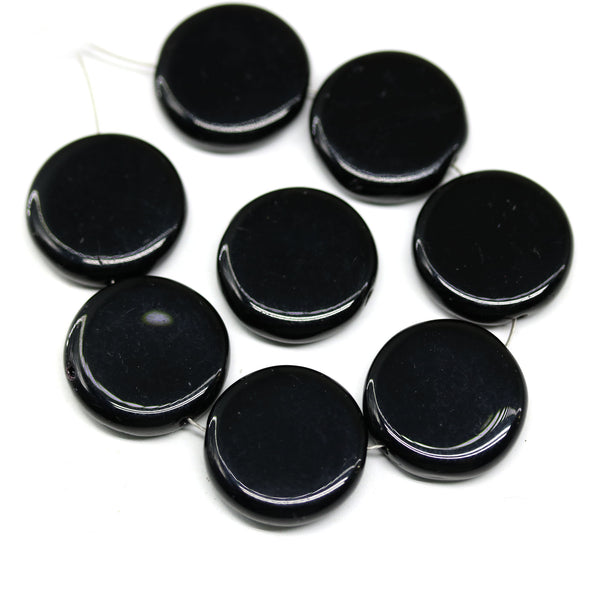 17mm Jet black czech glass coin beads round tablet shape - 8Pc