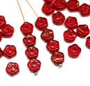 6mm Red daisy flower czech glass beads, 40pc