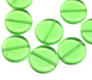 17mm Green czech glass coin beads round tablet shape - 8Pc