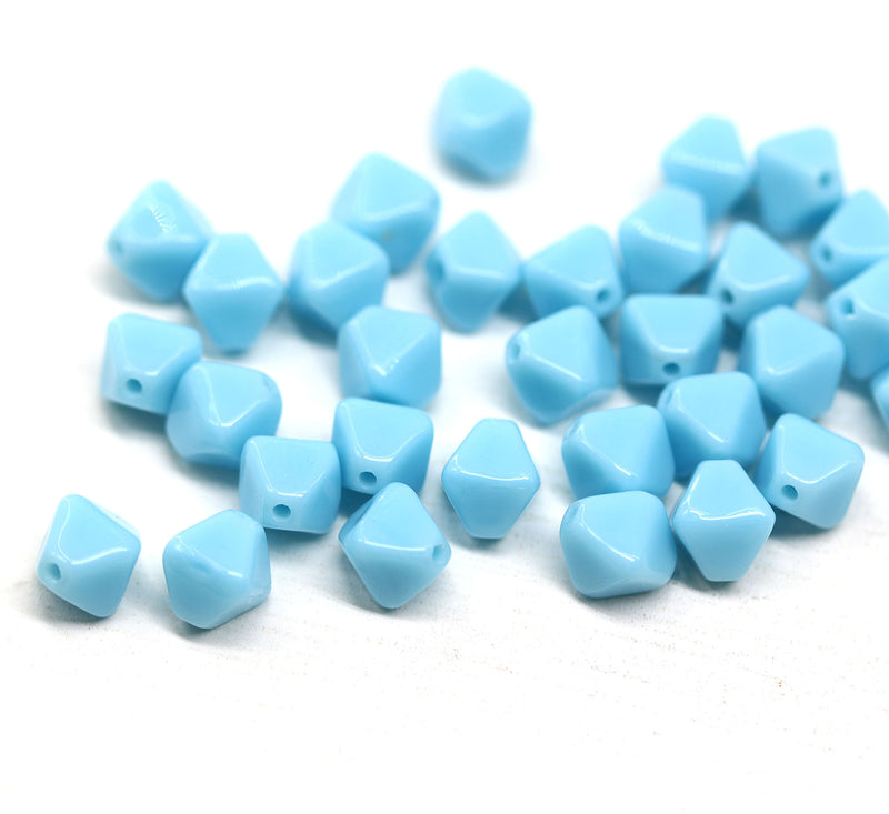 6mm Sky blue bicone Czech glass beads, 30Pc