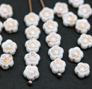 6mm White daisy flower czech glass beads, copper inlays, 40pc