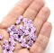 6mm White daisy flower czech glass beads, purple inlays, 40pc