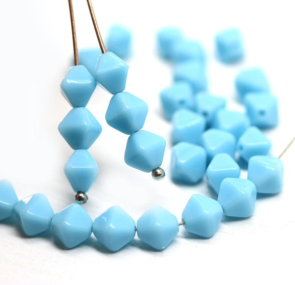 6mm Sky blue bicone Czech glass beads, 30Pc