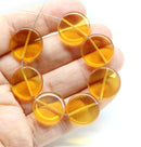 17mm Amber yellow czech glass coin beads round tablet shape - 8Pc