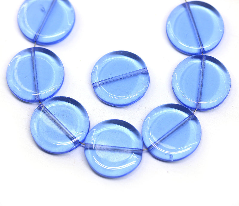 17mm Sapphire blue czech glass coin beads round tablet shape - 8Pc