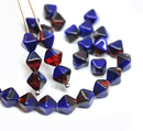 6mm Dark blue red bicone Czech glass beads, 30Pc