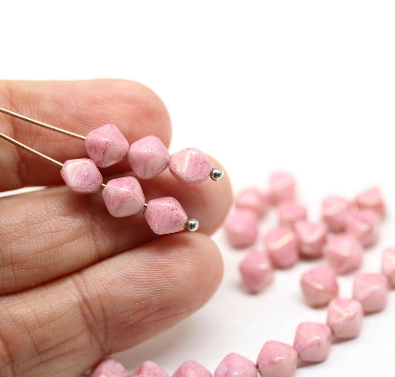 6mm Pink coated bicone Czech glass beads, 30Pc