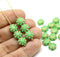 9mm Opaque green Czech glass daisy flower beads gold wash, 20pc
