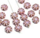 9mm Light dusty pink Czech glass daisy flower beads copper inlays 20pc