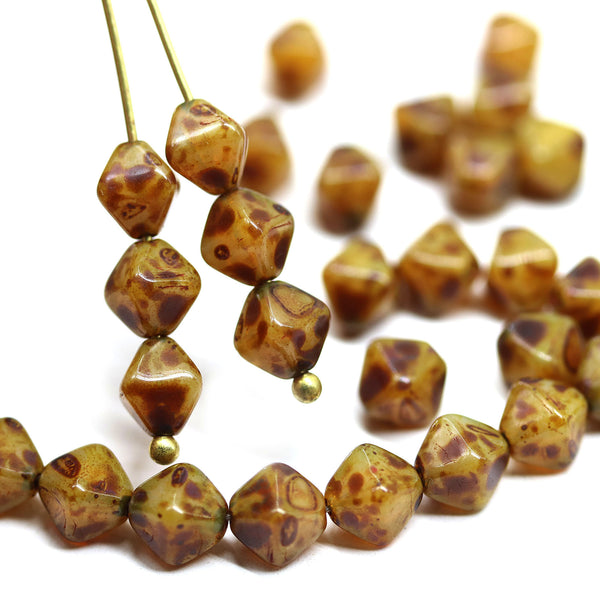 6mm Brown picasso bicone Czech glass beads, 30Pc
