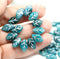 12x7mm Dark teal leaf beads Czech glass pressed, silver wash, 30Pc