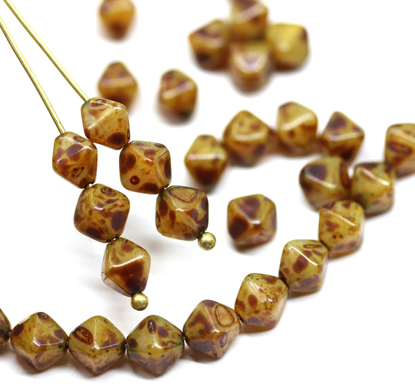 6mm Brown picasso bicone Czech glass beads, 30Pc