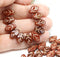 12x7mm Dark brown leaf beads Czech glass pressed, copper wash, 30Pc