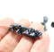 7mm Black button style flower glass beads, Iris luster, 25pc