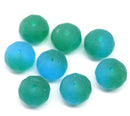 7x11mm Frosted blue green puffy rondelle Czech glass beads, 8pc