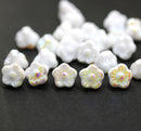 7mm White button style flower glass beads AB finish, 25pc