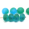 7x11mm Frosted blue green puffy rondelle Czech glass beads, 8pc