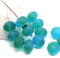 7x11mm Frosted blue green puffy rondelle Czech glass beads, 8pc