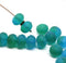 7x11mm Frosted blue green puffy rondelle Czech glass beads, 8pc