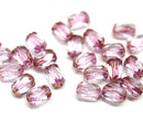 6x4mm Rose pink rice czech glass fire polished beads golden ends, 25pc