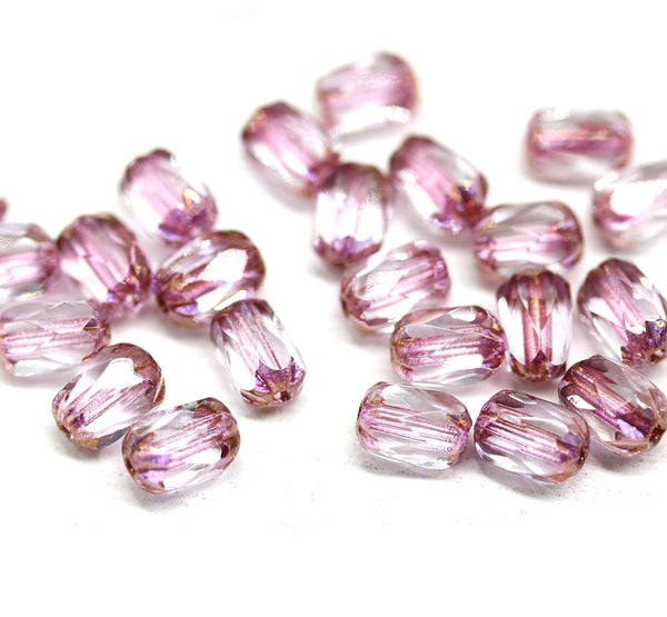 6x4mm Rose pink rice czech glass fire polished beads ends, 25pc