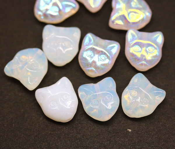 11mm Opal white cat head beads, AB finish, 10pc