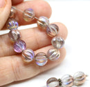 8mm Clear czech glass round beads, melon shape, copper wash, 15pc