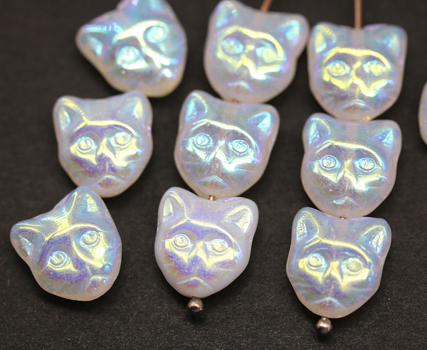 11mm Opal white cat head beads, AB finish, 10pc