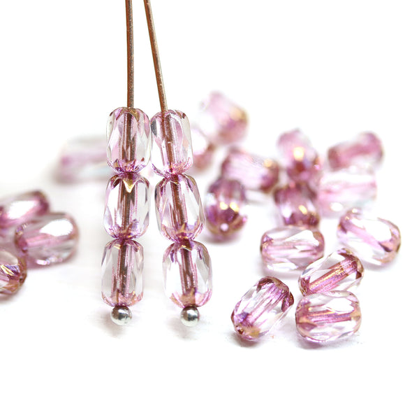 6x4mm Rose pink rice czech glass fire polished beads ends, 25pc