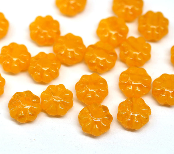 9mm Opal yellow Czech glass daisy flower beads, 20pc