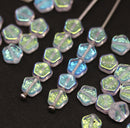 6mm Crystal clear daisy flower czech glass beads, AB finish 40pc