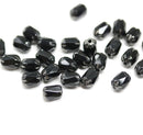 6x4mm Black rice czech glass fire polished beads silver ends, 25pc