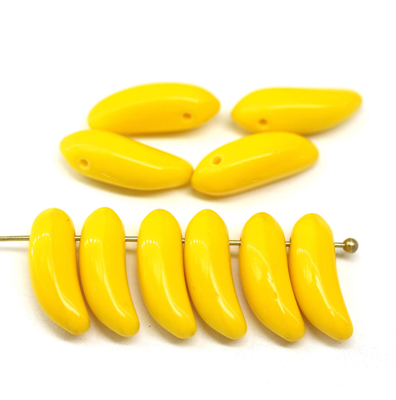 17x6mm Yellow banana czech glass beads, 10pc