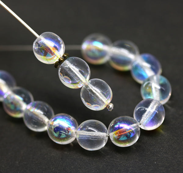 8mm Crystal clear round czech glass druk pressed beads AB finish, 20Pc