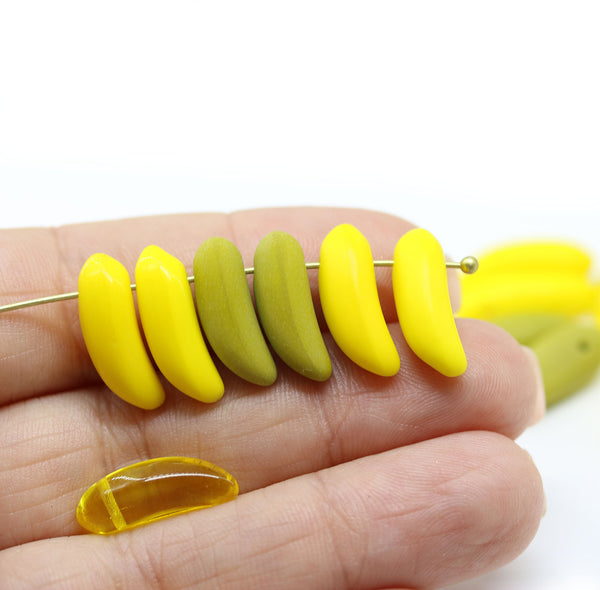 17x6mm Yellow banana czech glass beads, 10pc
