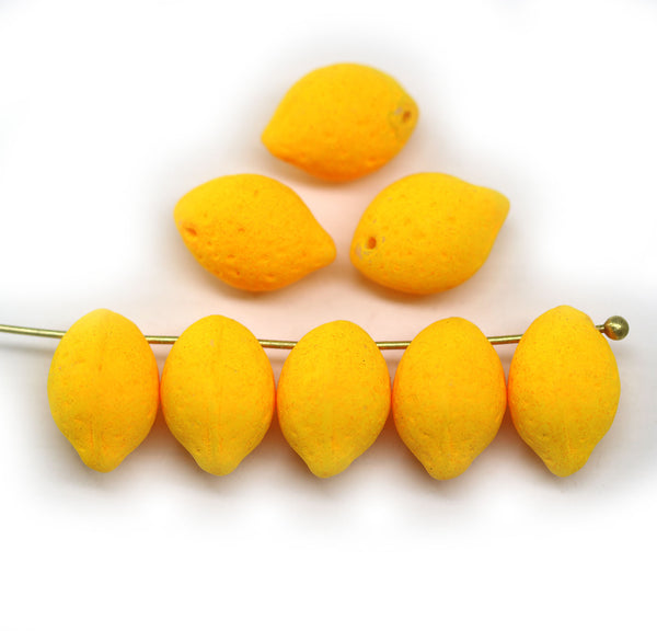 14x10mm Dark yellow neon czech glass beads lemon shape, 8Pc
