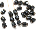 6x4mm Black rice czech glass fire polished beads copper ends, 25pc