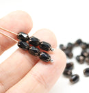 6x4mm Black rice czech glass fire polished beads copper ends, 25pc