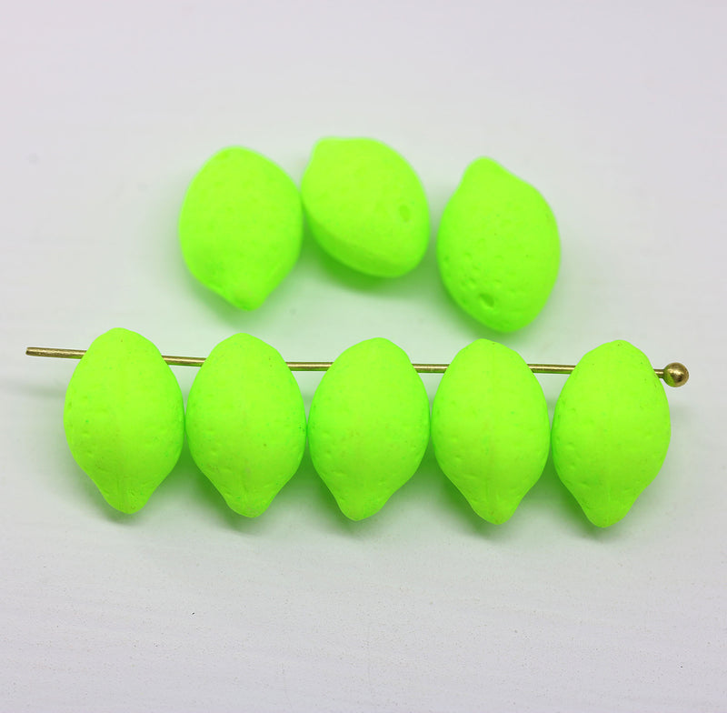 14x10mm Light green neon czech glass beads lemon shape, 8Pc