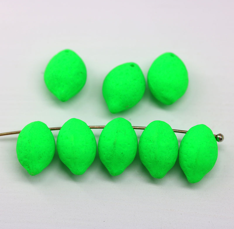14x10mm Dark green neon czech glass beads lemon shape, 8Pc