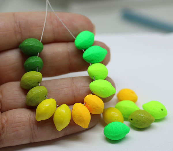 14x10mm Light green neon czech glass beads lemon shape, 8Pc