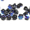 7mm Black button style flower glass beads, metallic blue luster, 25pc