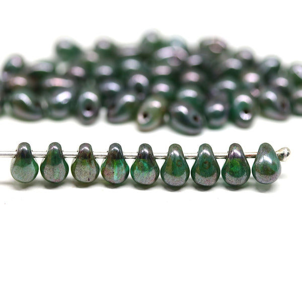 4x6mm Dark teal teardrop Czech glass beads picasso finish 50Pc