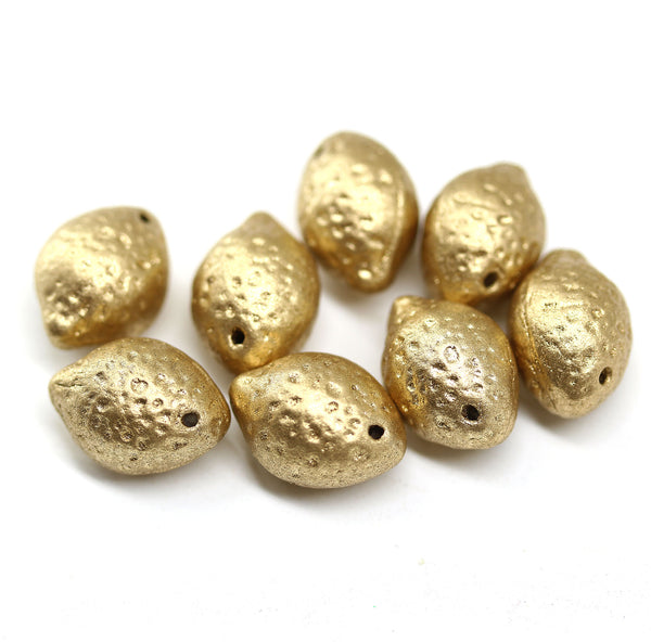 14x10mm Gold coated czech glass beads lemon shape, 8Pc