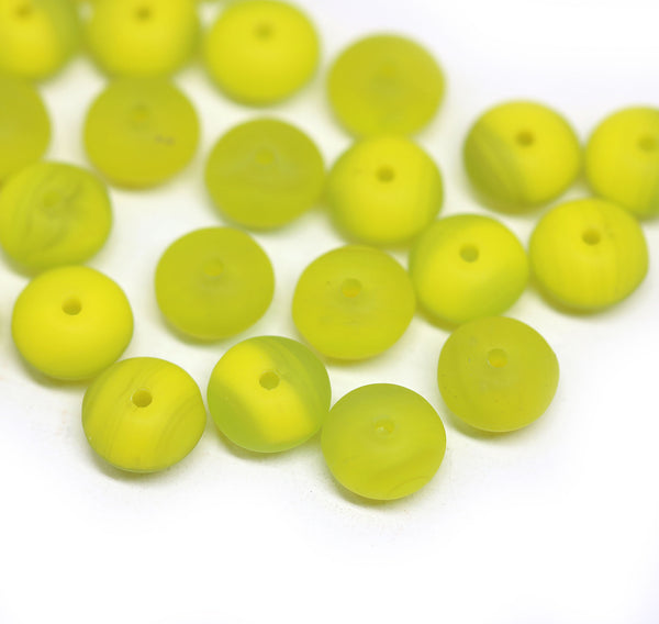 4x7mm Frosted yellow puffy rondelle Czech glass beads - 25Pc