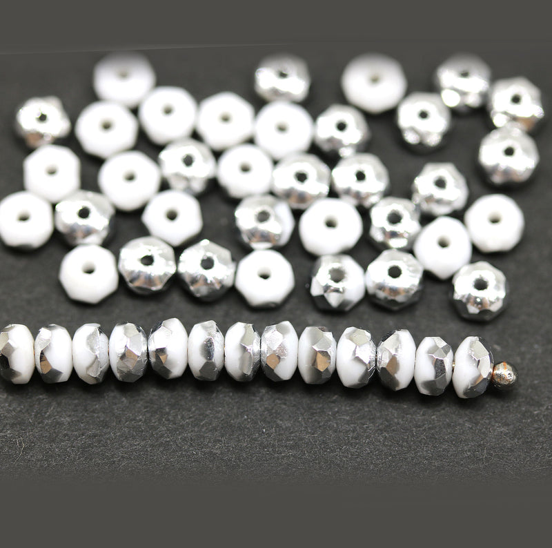 2x3mm White silver rondelle tiny czech glass spacers, 50Pc