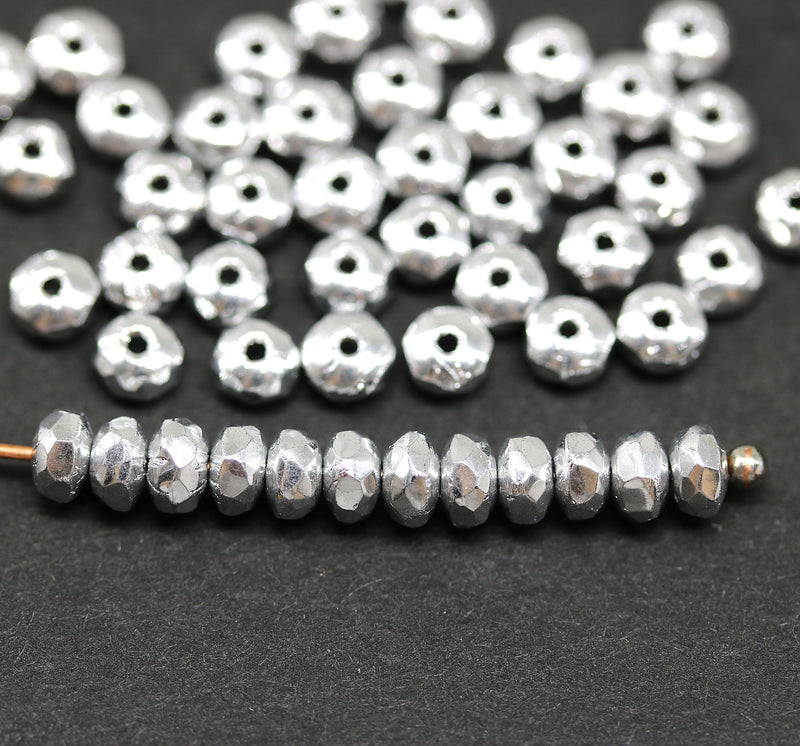 2x3mm Silver coating rondelle tiny czech glass spacers, 50Pc