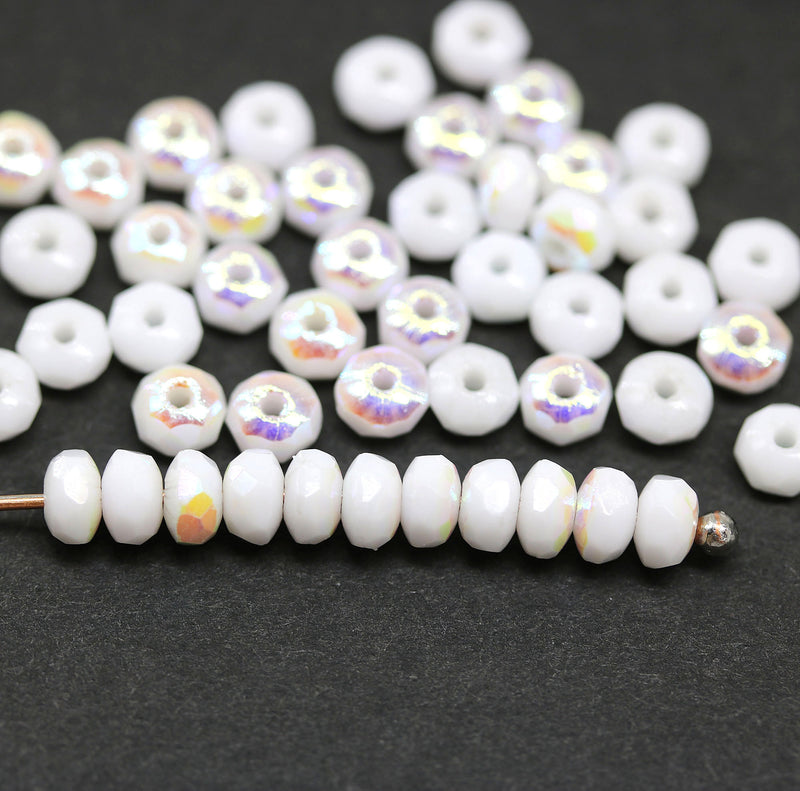 2x3mm White AB finish rondelle tiny czech glass spacers, 50Pc